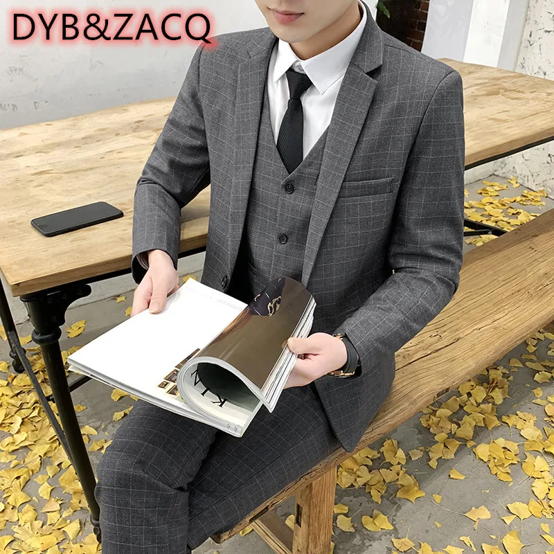 DYB&ZACQ Men's Suit Business Casual Suit Men's Wedding Groom Best Man Group Dress Self-slimming Professional Dress Coat