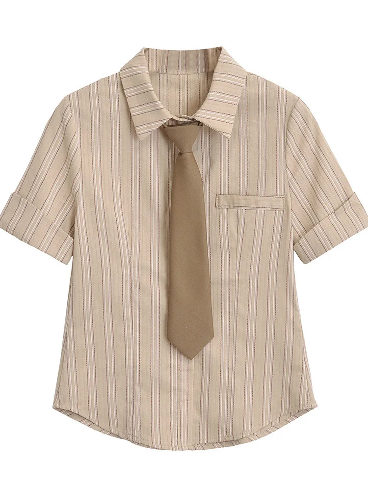 Женская Облегающая рубашка в полоску с коротким рукавом и воротником-поло