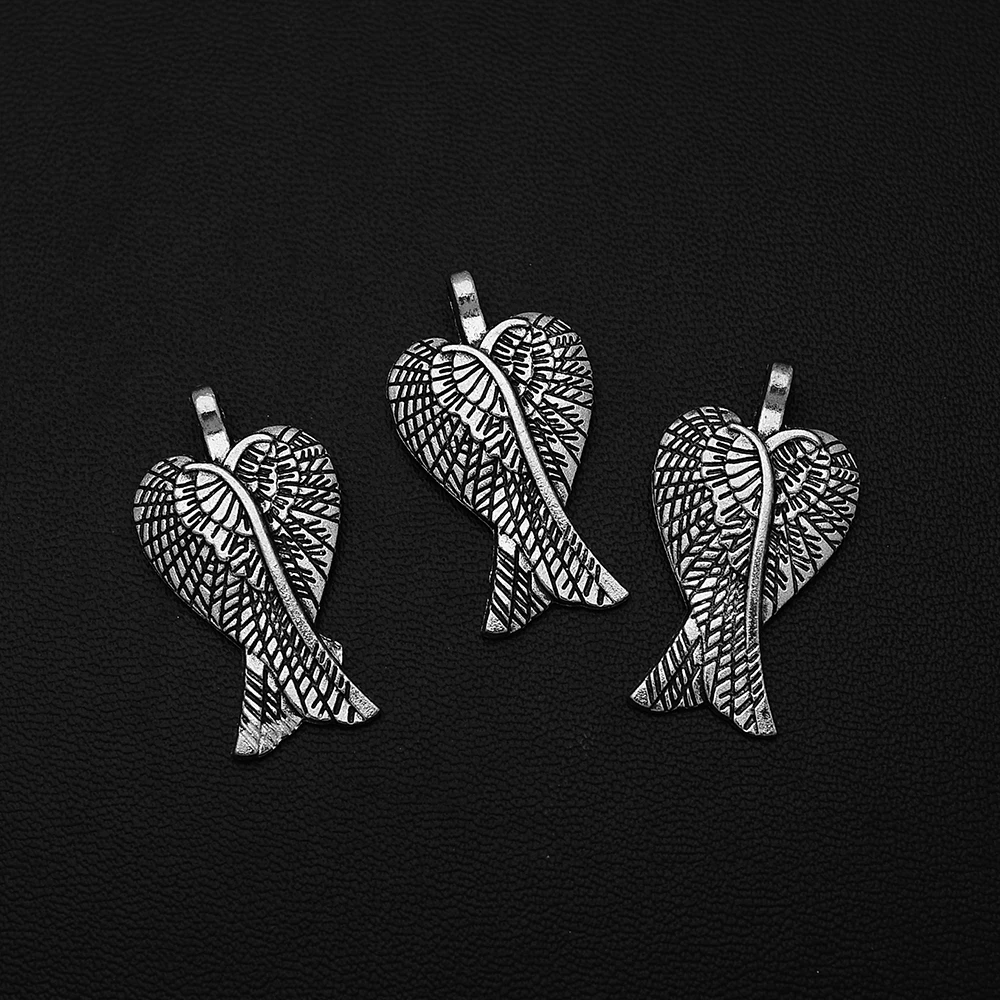 

10pcs/Lots 16x30mm Antique Silver Plated Crossed Wings Charm Feather Heart Angel Pendants For Diy Vintage Keychain Jewelry Parts