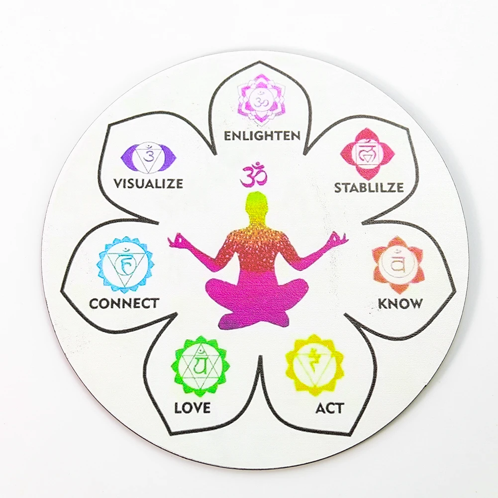 

7 Chakra Wood Crystal Board Lotus Flower Energy Stone Stand Healing Meditation Buddhism Om Yoga Pendulum Altar Divination Prop