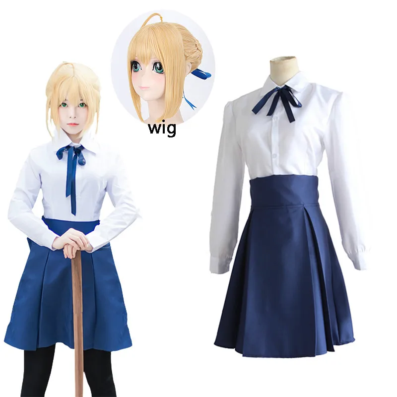 

Fate Stay Night Saber Косплей парики костюмы Матросская Униформа женское платье Хэллоуин Одежда для вечеринки