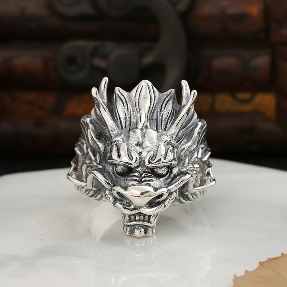 

SHARK 925 Sterling Silver Zodiac Dragon Head Shape Rings for Men Personality Retro Creative Jewelry Anniversary Party Gifts