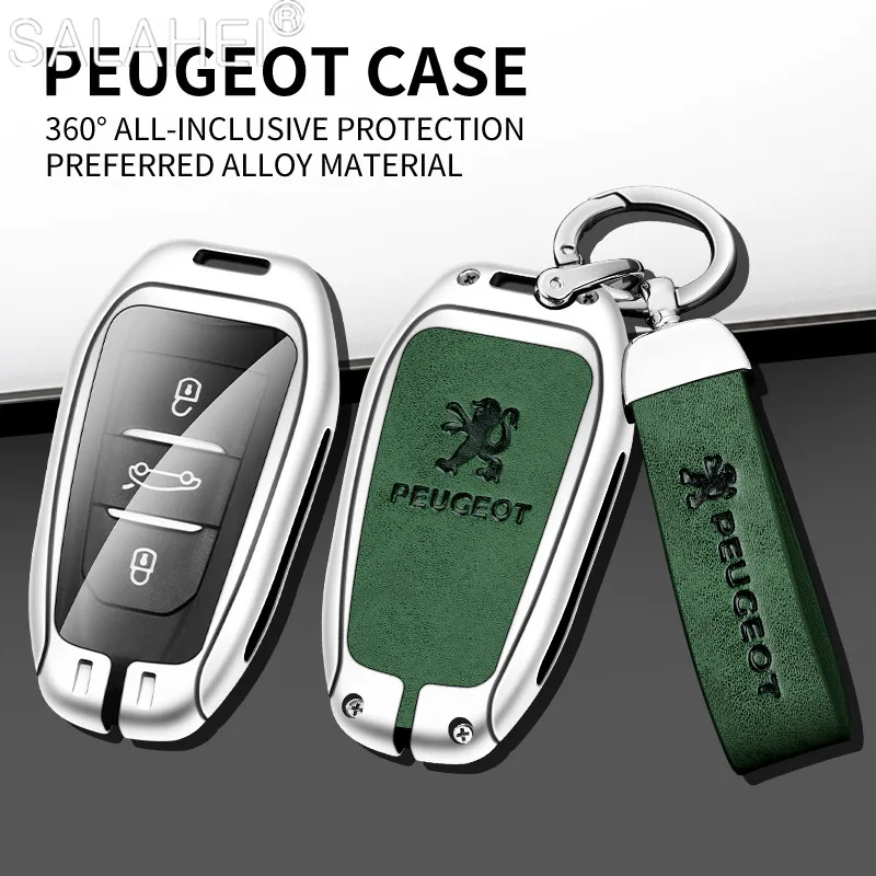 

Car Metal Leather Key Remote Case Cover Shell Key Bag Holder Protection Fob For Peugeot 2008 3008 4008 5008 308 408 508 Keychain