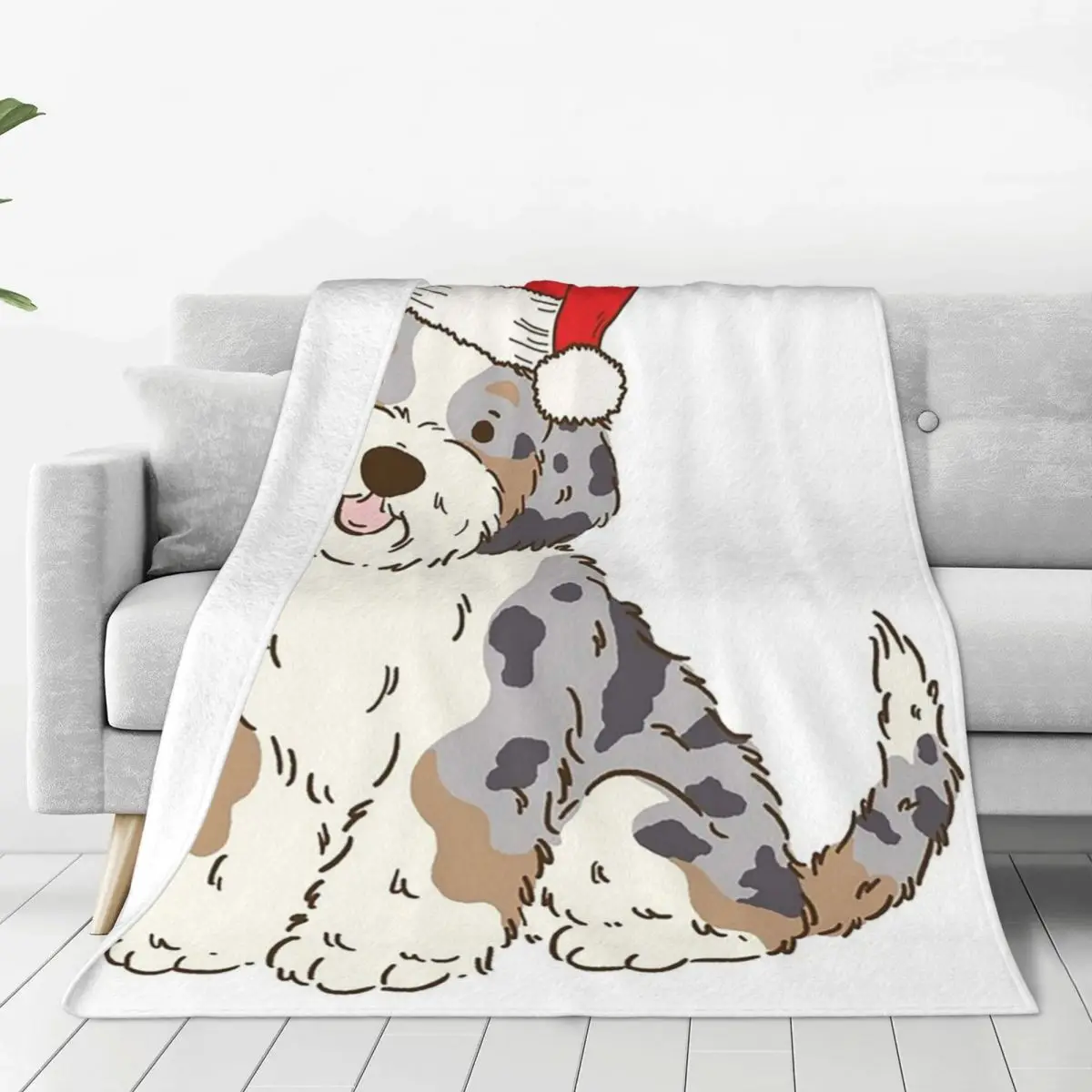 Рождественские одеяла для собак Merle aussieкаракули Санта каракули флисовые