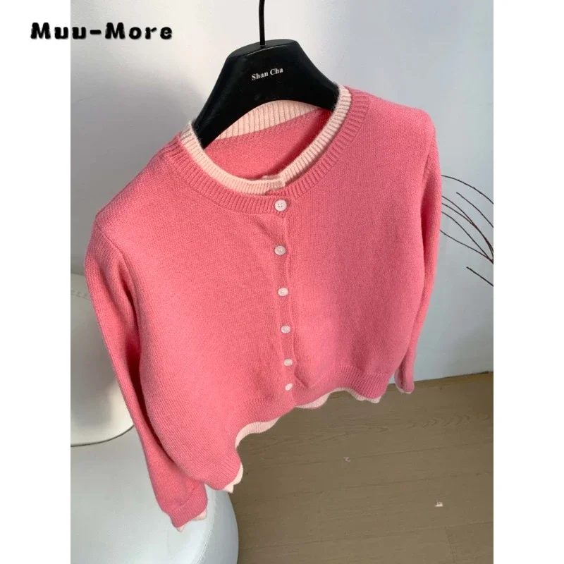 Повседневные красивые вязаные кардиганы с круглым вырезом и длинными рукавами