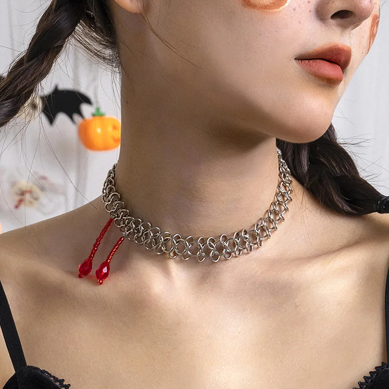 GSOLD Vintage Silver Color Hippy Stretch Tattoo Choker Necklace For Women Elastic Line Punk Grunge Necklaces Gothic Jewelry