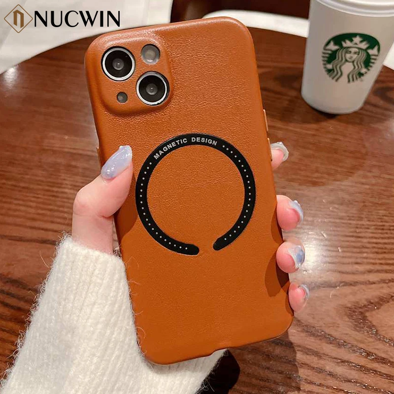 

Business Luxury lambskin Magnetic Attraction Phone Case For iPhone 14 13 12 11 Pro Max X XR Shockproof Back Cover Leather Cover