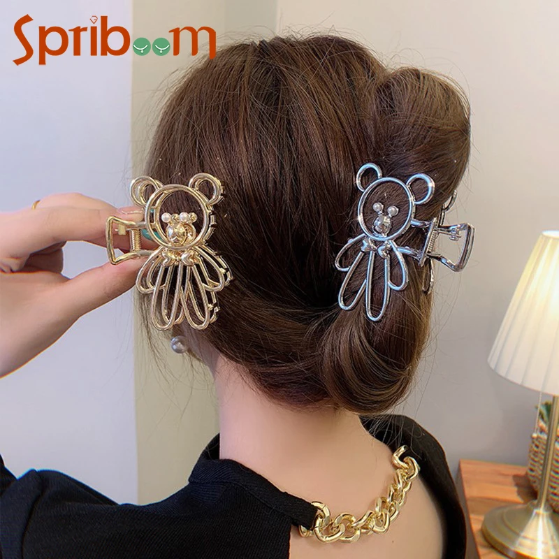 

Hollow Bear Crab Hair Clips for Girls Metal Pearl Cute Hair Claw Clip Korean Women Hair Accessories 2023 Trendy Hair Ornaments
