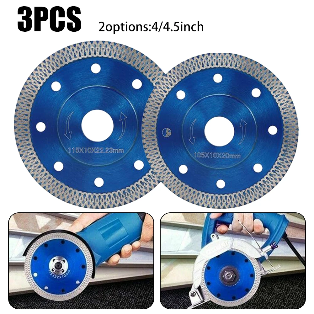 

3Pcs 4/4.5'' Diamond Saw Blade Saw Blade Cutting Disc Turbo Thin Dry Grinder Wheel For Porcelain Ceramic Granite Masonry Tile