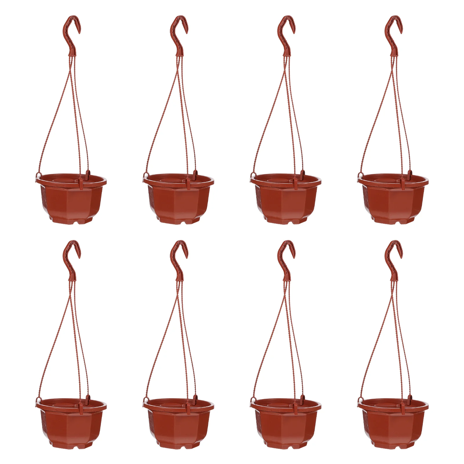 

8 Pcs Hanging Outdoor Planters Octagonal Plastic Flower Pot Flowerpots Garden Containers 46x15cm Coffee Pp Balcony