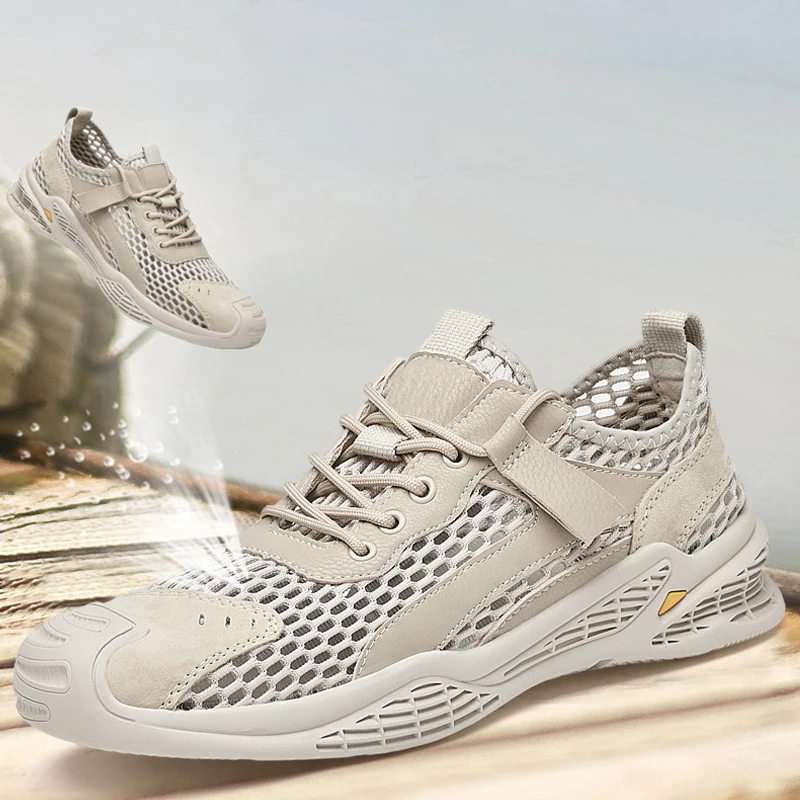 

Genuine Leather Stitching Mesh Breathable Sneaker Sandals for Men