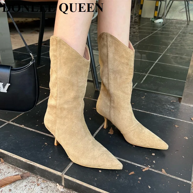 

Сапоги женские, до середины икры, осенне-зимние, ковбойские, на тонком высоком каблуке