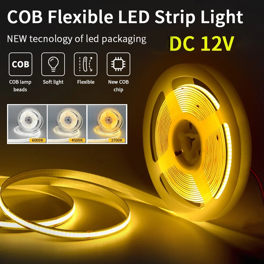 

1/2/3/5 м DC12V COB светодиодная полоса освещения DC5V 5050 SMD светильник вая полоса высокой плотности гибкая ленточная 3000-6500K RA90 Светодиодная лампа s
