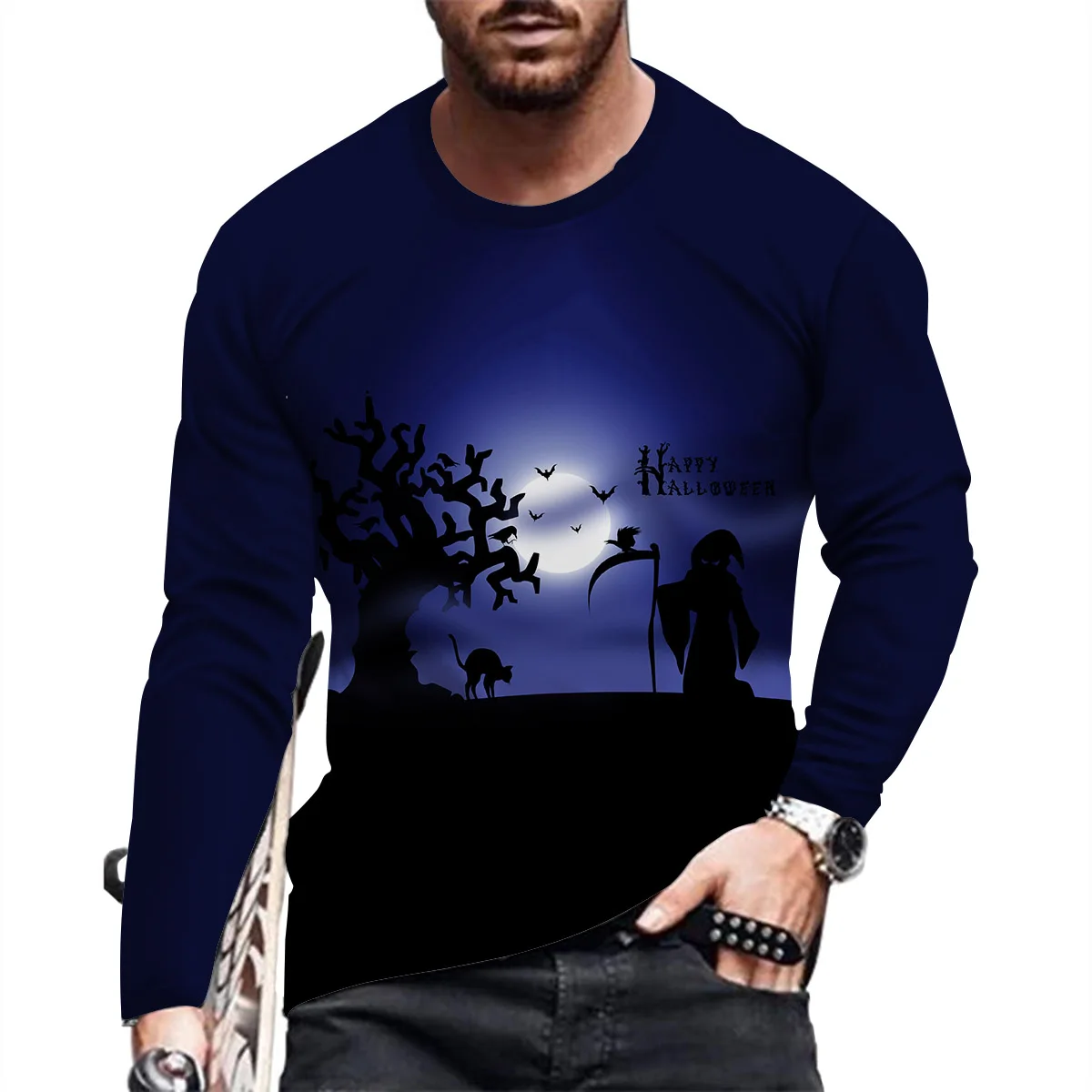 

2023 new spring and autumn men's long-sleeved 3D printed T-shirt