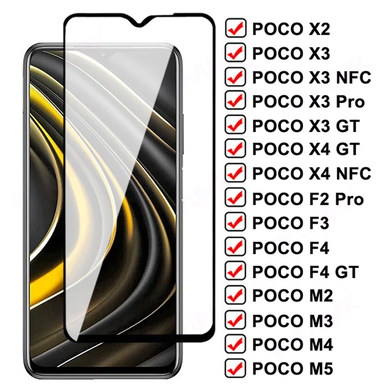 9D Full Tempered Glass For Xiaomi Poco X3 X4 NFC X2 F2 F3 F4 GT Screen Protector POCO M2 M3 M4 M5 Pro M5S Protective Glass Film