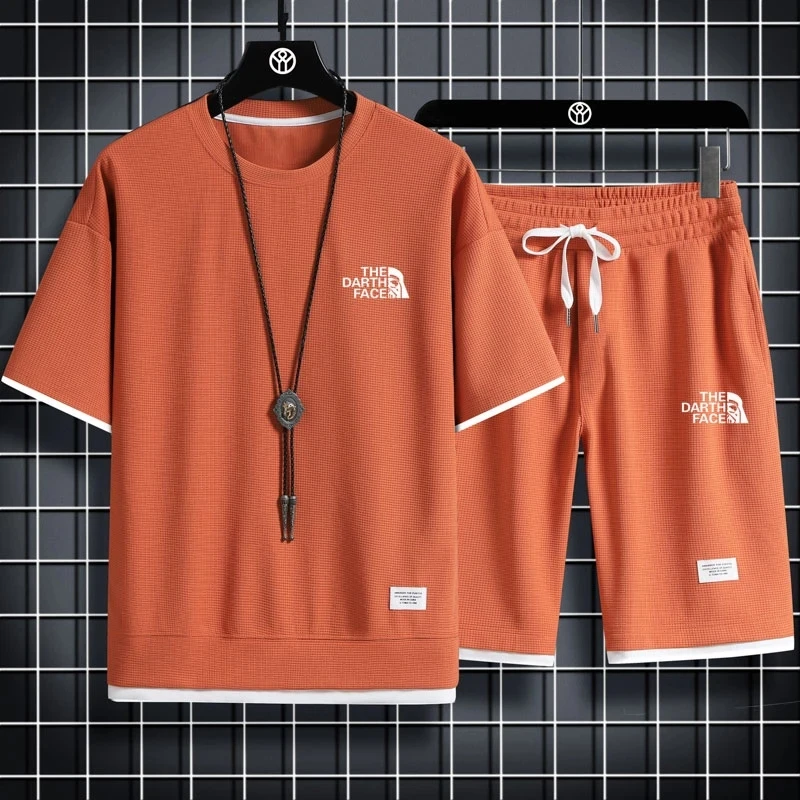 Summer Men's Tracksuit 2 Pieces Sets Brand Casual T-Shirt Beach Shorts Outfits Fashion Print Short Sleeve Male Sportswear Suit