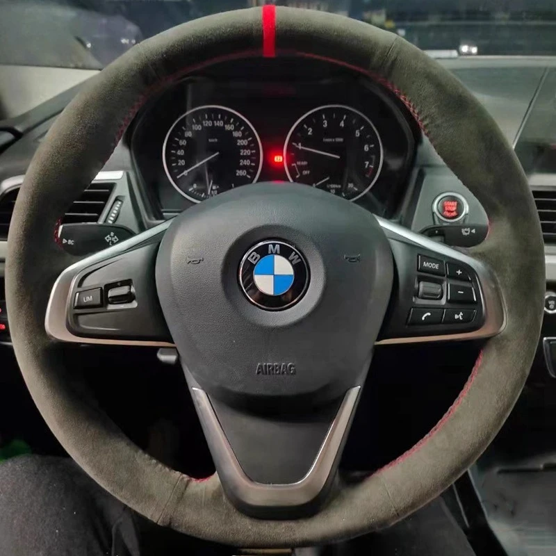 Фото Для BMW F45 F46 X1 F48 2015-2019 X2 F39 2018-2019: Износостойкий чехол на руль из замши ручной работы №1