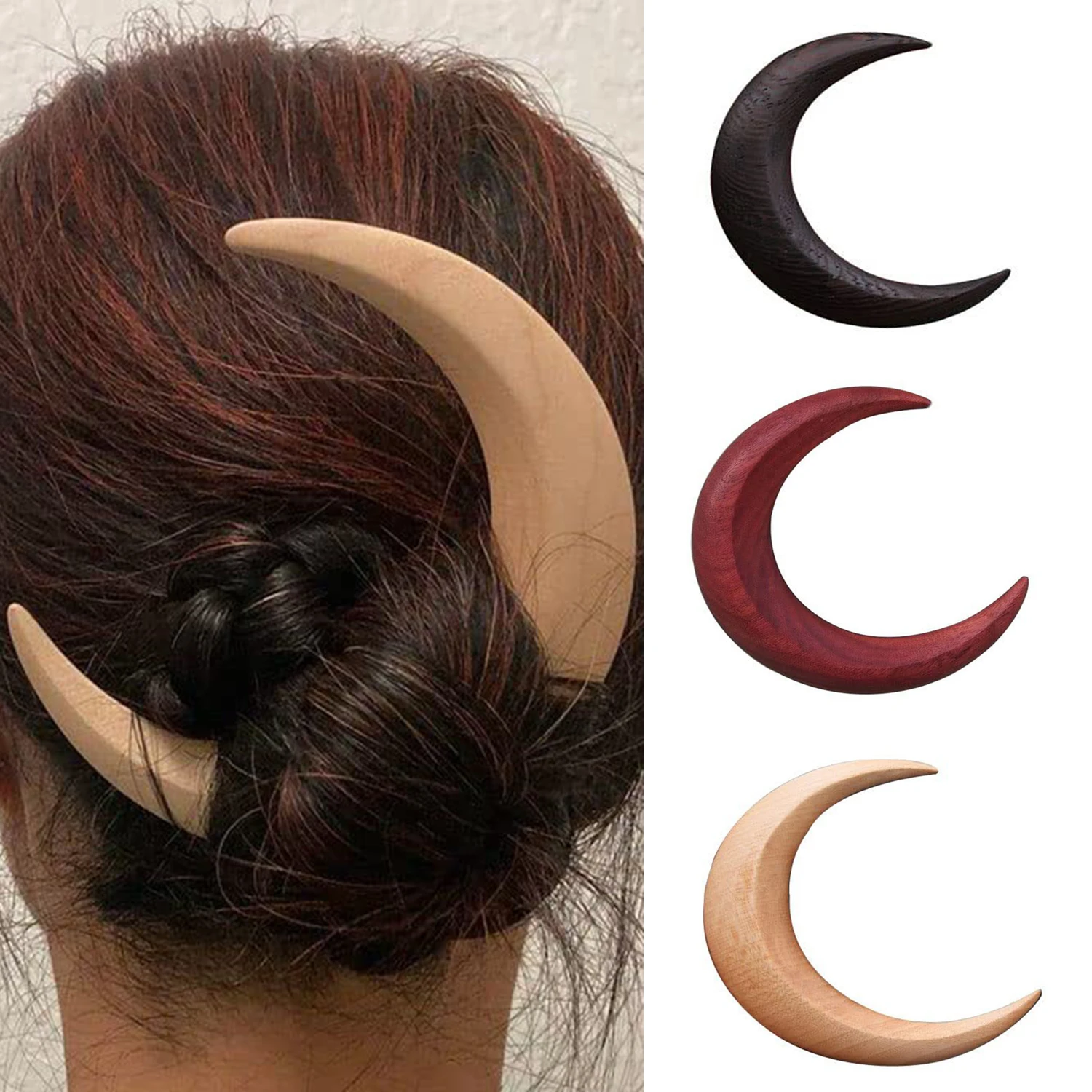 

Wooden Moon Shaped Hair Fork Chignon Fixed Hairclips for Daily Party Elegant Headwear Women Temperament Hairstyling Accessories