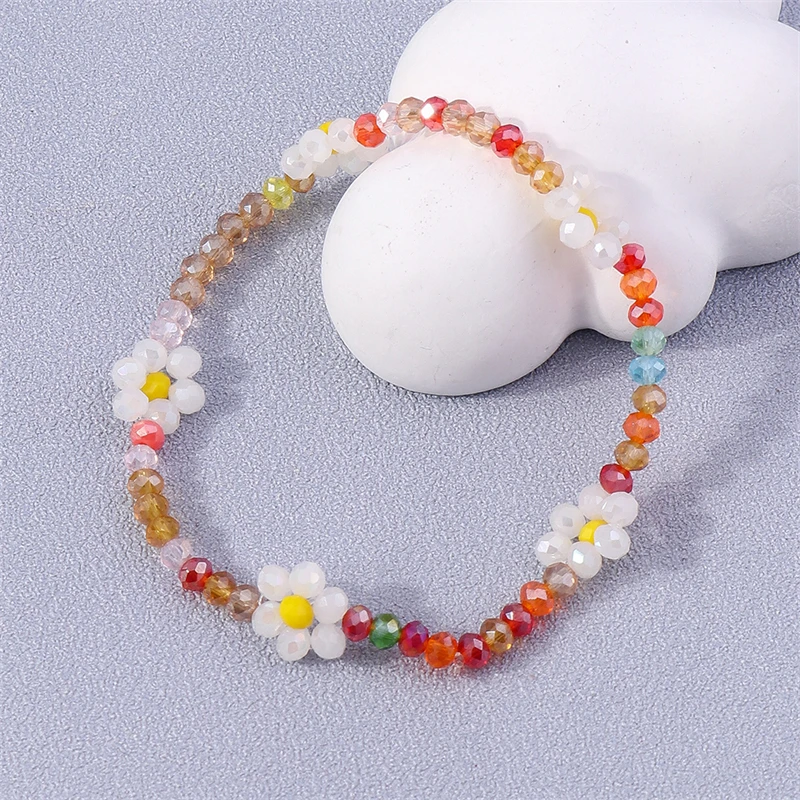 

Cute Flowers Daisy Bracelets Colorful Handmade Beaded Elastic Wristband for Women Girls Party Holiday Jewelry Gifts