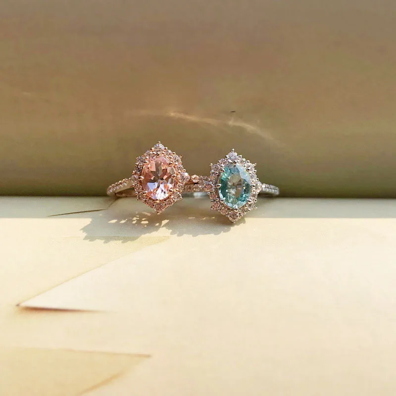 

Peach Pink Morgan Stone Swiss Blue Topaz 14K Gold Plated Ring Cool