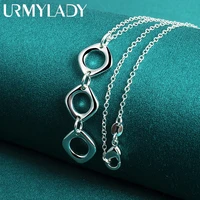 urmylady 925 sterling silver three ring square pendant necklace for women wedding charm engagement fashion jewelry