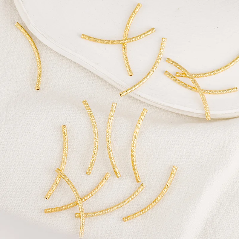 25pcs 14k 18k Gold Color Plated Curved Tube Spacer Beads for Diy Bracelet Necklace Marking Brass Connector Jewelry Accessories