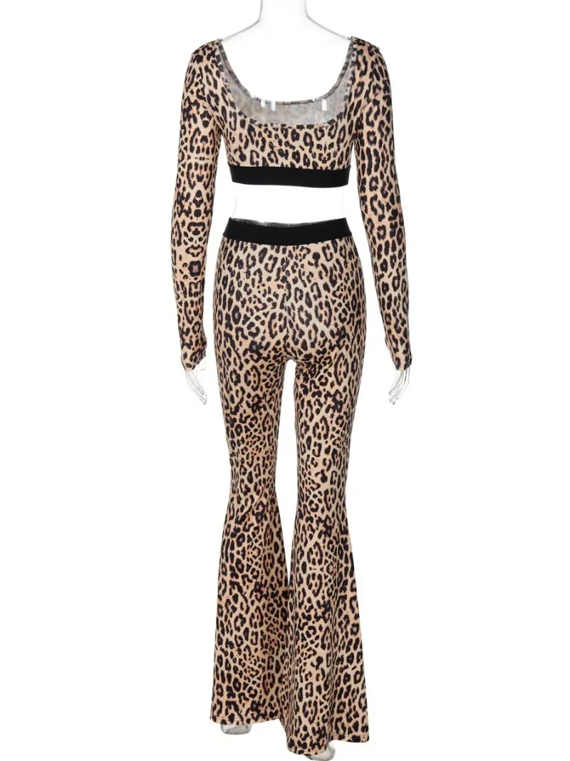 Женский спортивный костюм с леопардовым принтом черный комплект из 2 предметов: