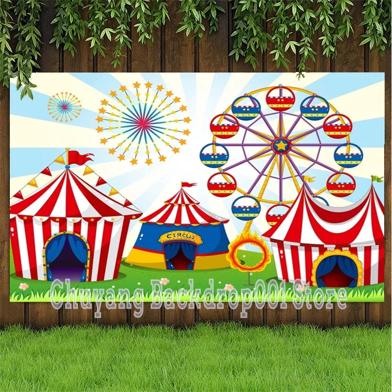 Ferris Wheel Circus Camp Kids Birthday Party Stage Backdrops Green Grass Playground Newborn Baby Shower Photo Background