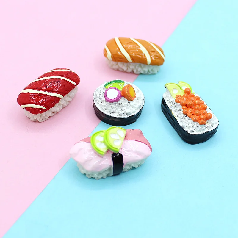 

10pcs Resin Mini Kawaii Sushi Fake Food Miniature Charm Flatback DIY Embellishments Scrapbooking Supplies Mini Figurine Cabochon