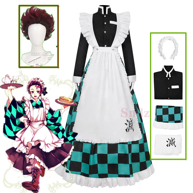 

Anime Japanese Style New Demon Slayer Costume Kamado Tanjirou Maid Dress Halloween Party Uniform Set Fashion Suit Cloth