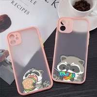 cute raccoon cartoon animal phone case matte transparent for iphone 11 12 13 7 8 plus mini x xs xr pro max cover