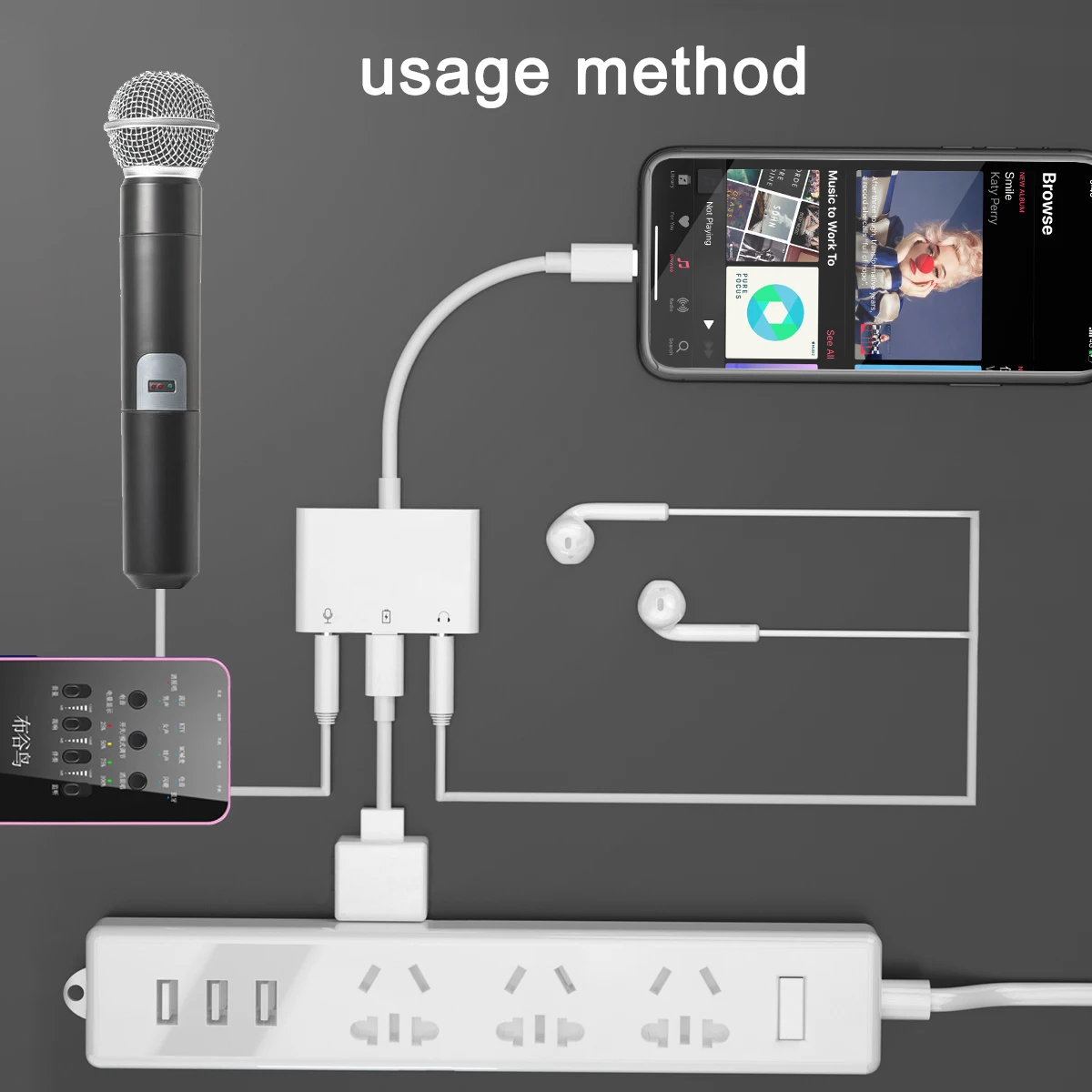 Lightning to Microphone Audio Adapter Support Dual 3.5mm Headphones Jack 3 in 1 Audio In and Out No Need APP For IPhone 13/12/X