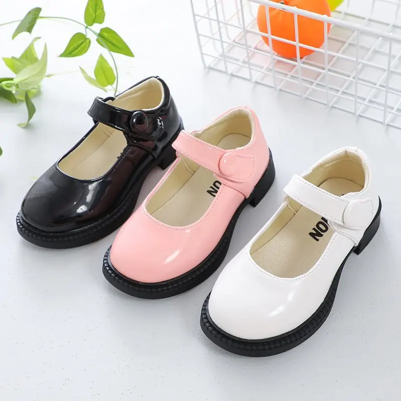 

Girls Shallow Leather Shoes 2022 Summer Fashion Kids Glossy Non-slip Simple Shoes Children Uniform Mary Janes Round-toe Shoes