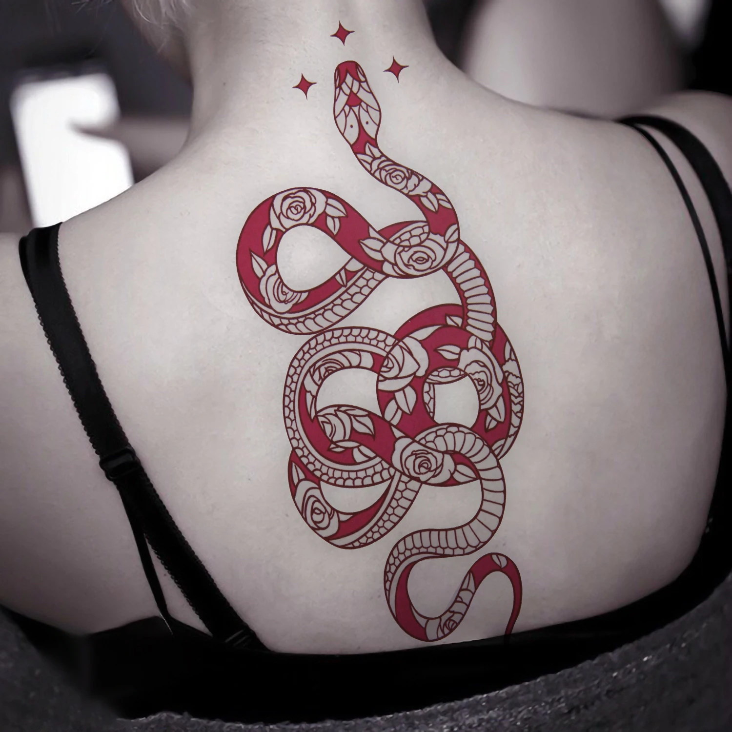 Big Size Red Snake Tattoos Waterproof Temporary Tattoo Stickers for Women Men Body Art Waist Decals Sleeve Fake Tatto | Красота и