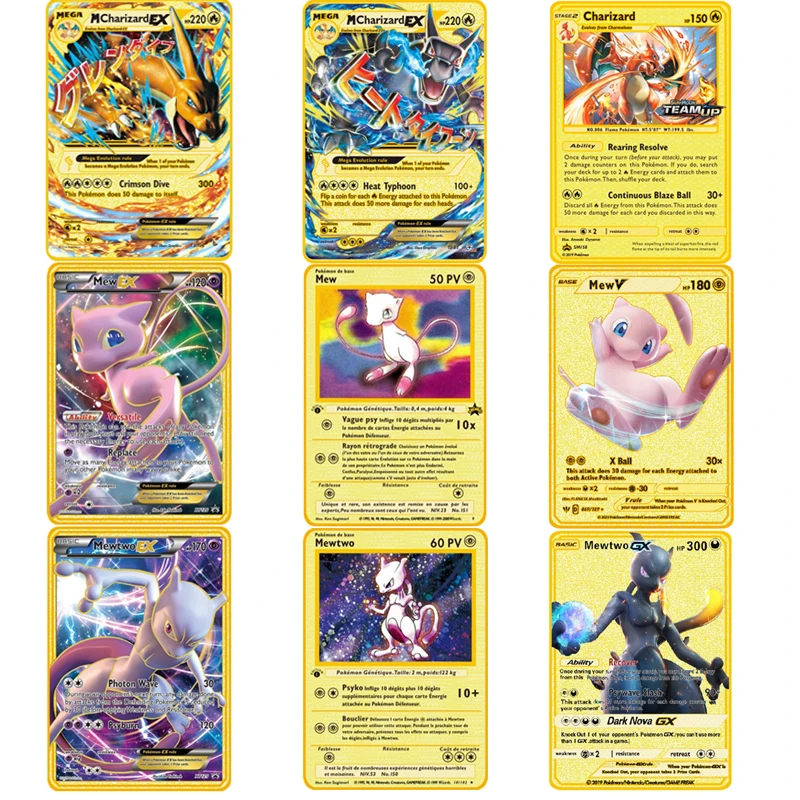

27 стилей Покемон золотые карты серия аниме коллекционная карточка Mewtwo Mew GX MEGA металлическая карточка детская Боевая торговая игрушка карто...