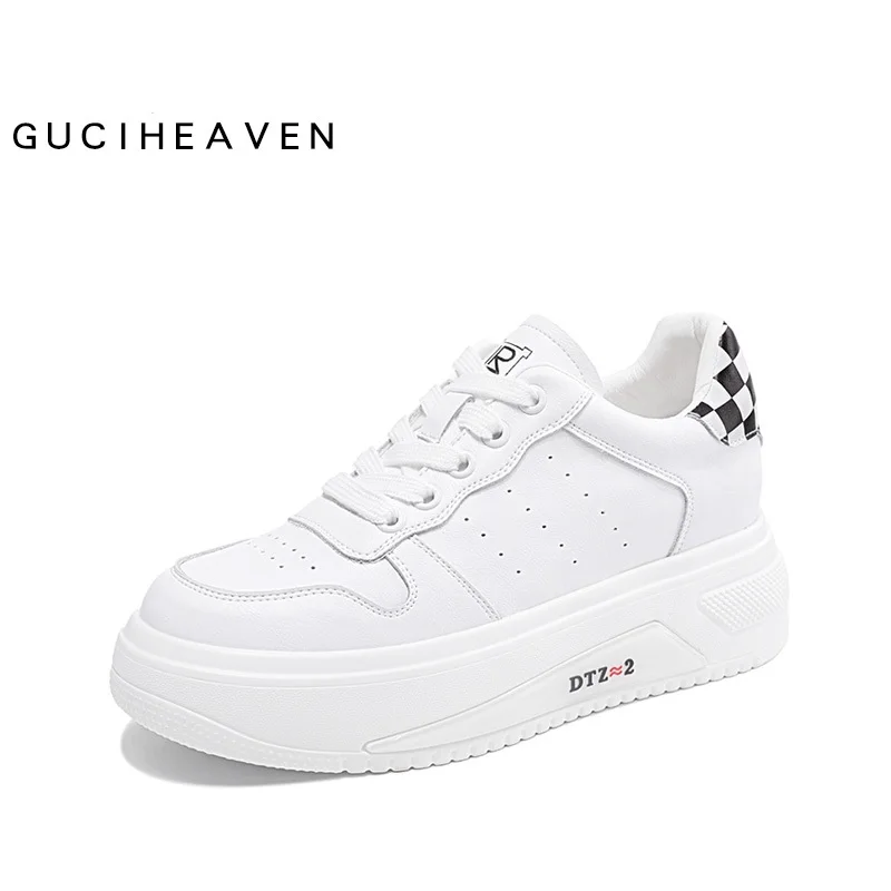 

2022 new White Sneakers Women Flat Platform Shoes Round toe Casual Thick bottom Shoes Leather Ladies low-top Chunky Sneakers