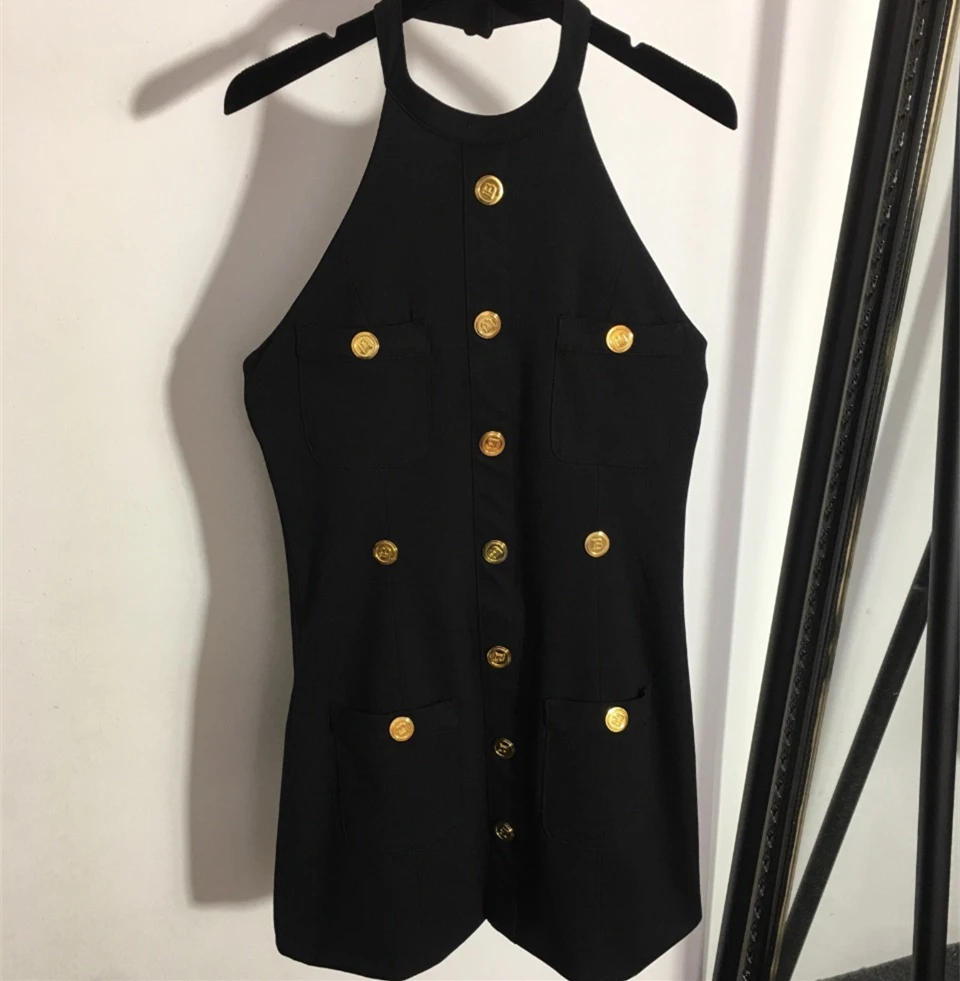 Женское платье-чехол с лямкой на шее черное оригинальное платье-мини уникальным