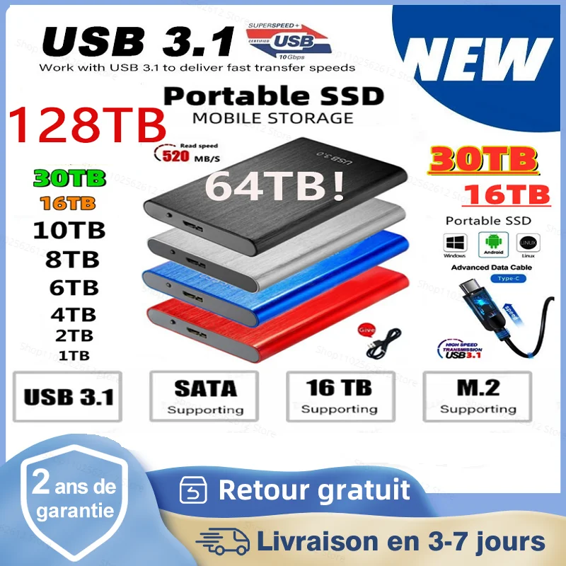 

High-speed 500GB 1TB External Hard Drive 2TB 4TB 8TB Protable SSD USB3.1 SSD 1TB 2TB Hard Disk Storage Device for Desktop Laptop