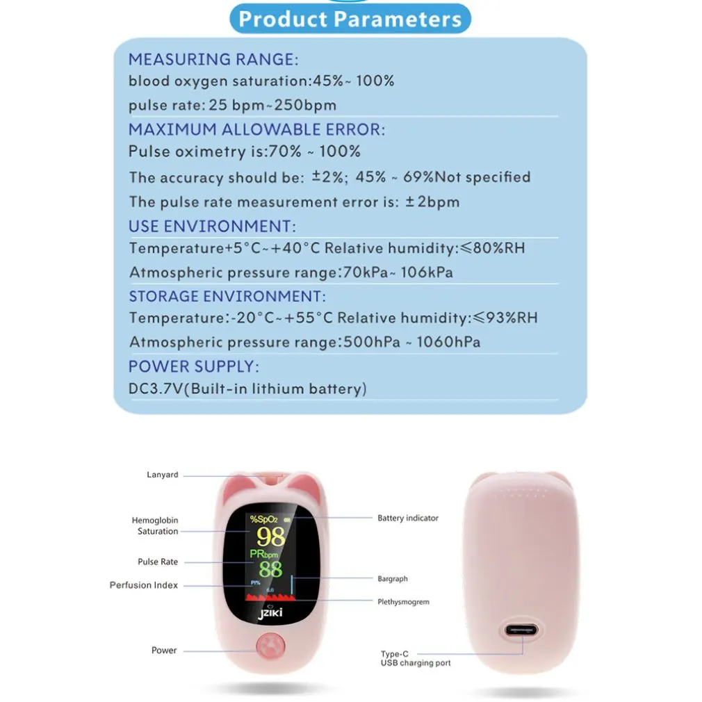 Беспроводной Пульсоксиметр на кончик пальца с TFT-экраном