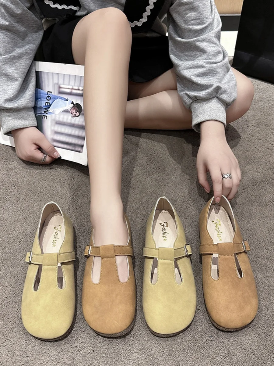 

Shoes Woman 2023 Round Toe Casual Female Sneakers Flats Shallow Mouth Soft New Summer Retro Dress PU Rubber Basic Solid Leisure
