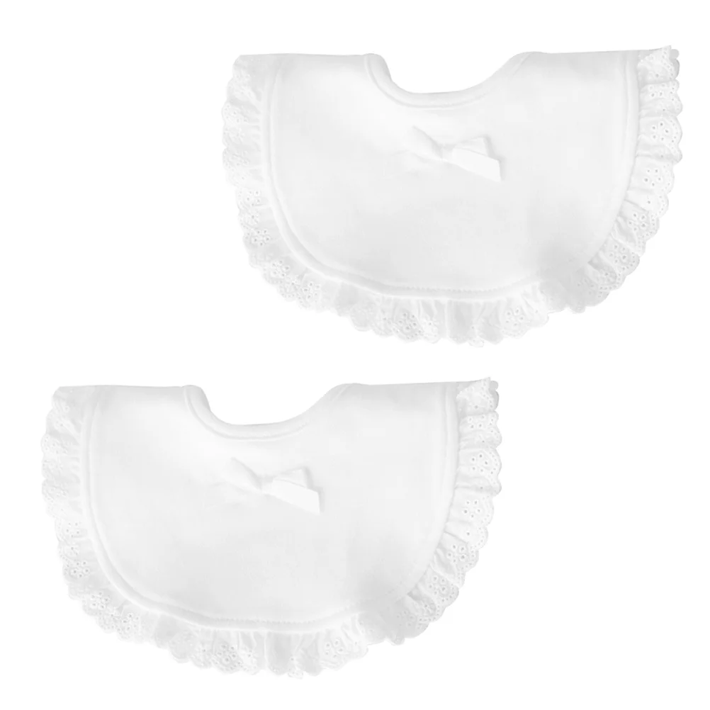 

2 Pcs Baby Bib Saliva Towel Scarf Lace Bandana Bibs White Pure Cotton Toddle Burp Cloth Newborn