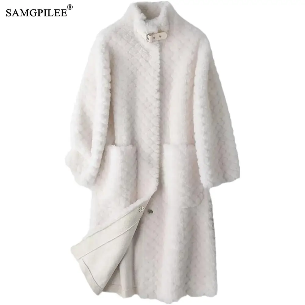 Real Fur Coat High Quality Womens 70% Natural Wool Coats Thick Warm Elegant Loose Large Size Long Outwear For Women