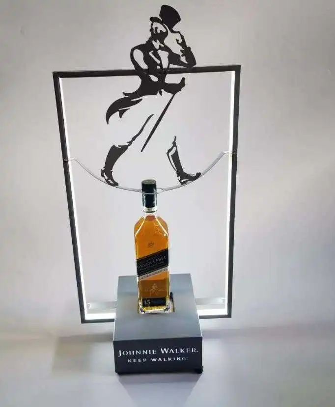 

New Arrival Johnnie Walker Whisky Bottle Glorifier Keep Walking Black Whiskey Led Bottle Presenter Wine Rack Holder Stand Shelf