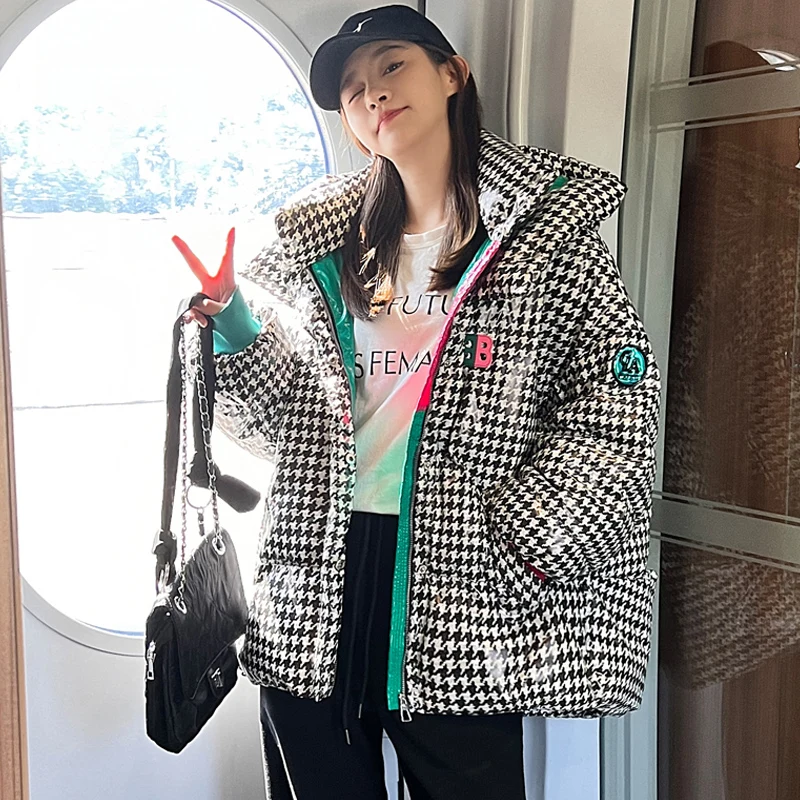 Winter new disposable cotton clothes women's Harajuku plaid parka hooded thickening loose ladies streetwear winter coat jacket