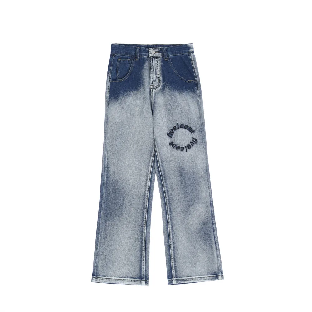

Embroidered Tie Dyed Jeans Men Streetwear Oversized Pants Vintage Loose Straight Pants Casual Hip Hop Pants Women Denim Trousers