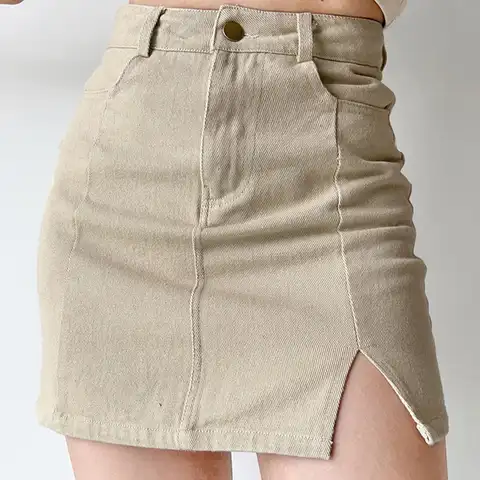 Women Denim Skirts Short Summer Solid Y2k Aesthetic Split Sexy High Waist Vintage Retro Korean Fashion Harajuku Mini Clothing