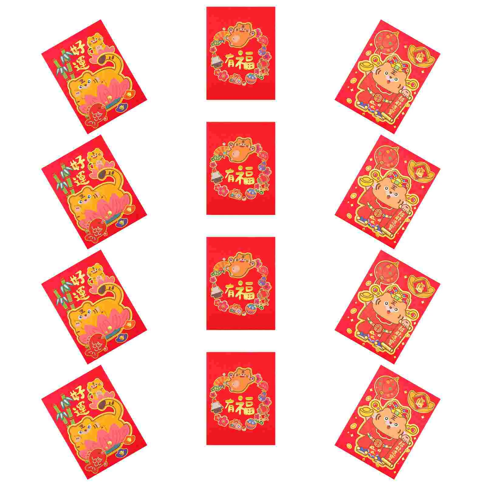 

18Pcs The Year of Tiger Red Envelopes Red Packets Money Paper Bags for Festival