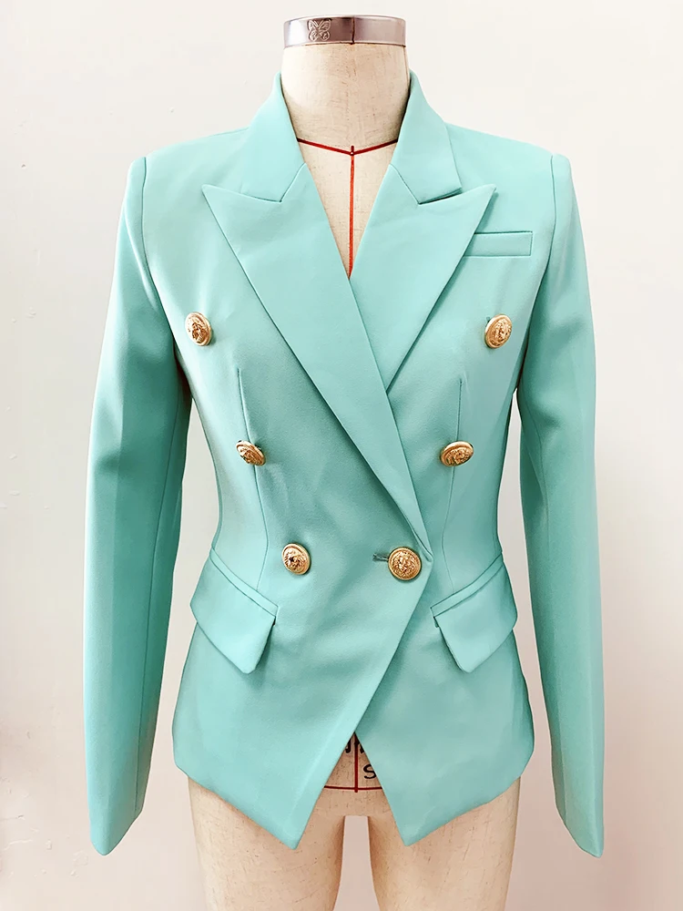

EXCELLENT QUALITY 2023 Fashion Designer Jacket Women's Classic Metal Lion Buttons Double Breasted Slim Fitting Blazer Mint