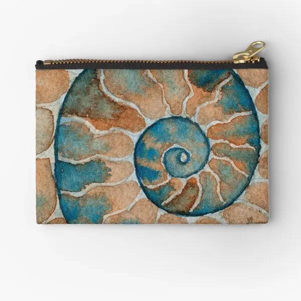 Ammonite Fossil Watercolor Painting  Zipper Pouches Cosmetic Panties Underwear Women Pure Small Bag Money Wallet Packaging