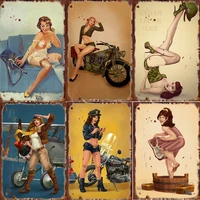 vintage plaques sexy beauties metal sign posters retro tin plate shabby chic painting decor bar store pub wall stickers 20x30cm